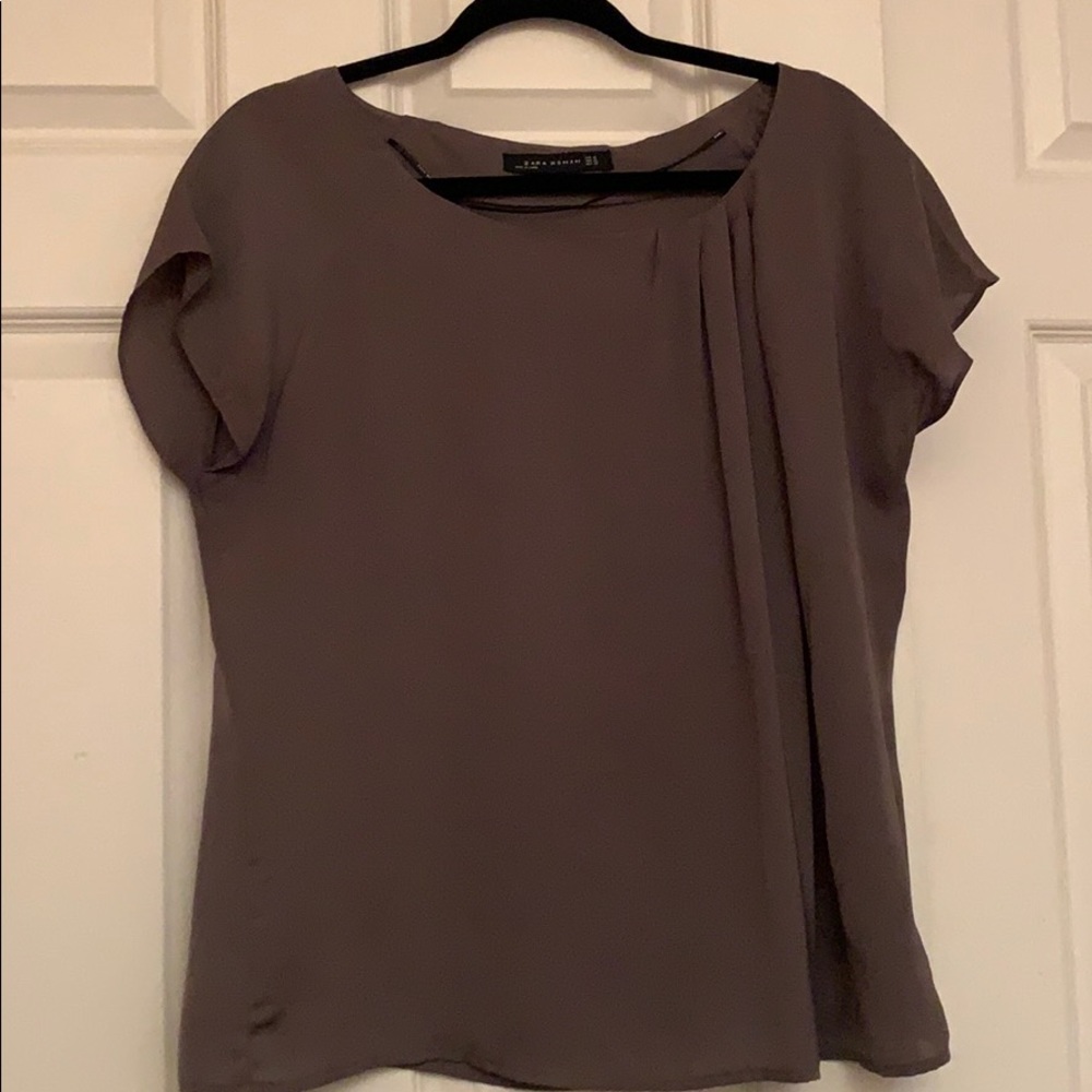 Olive green Zara blouse with crepe sleeves